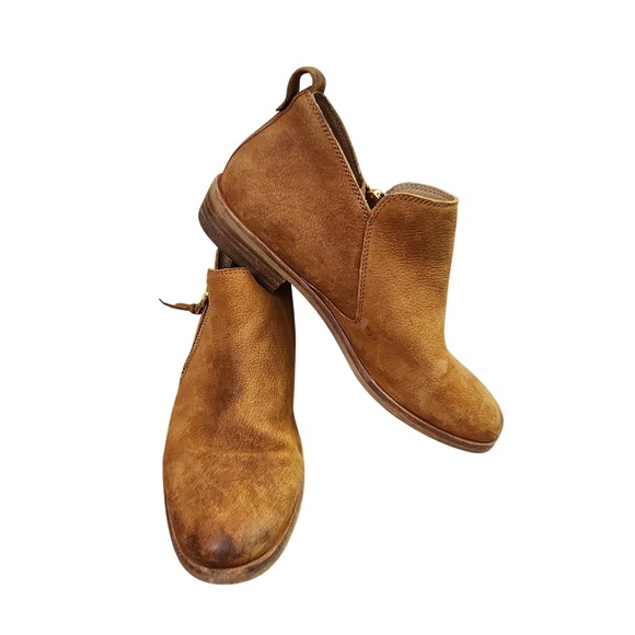 UGG  Glee Chestnut Suede Leather Ankle Boots Gold Zipper Detail  Size 9 - Picture 1 of 13